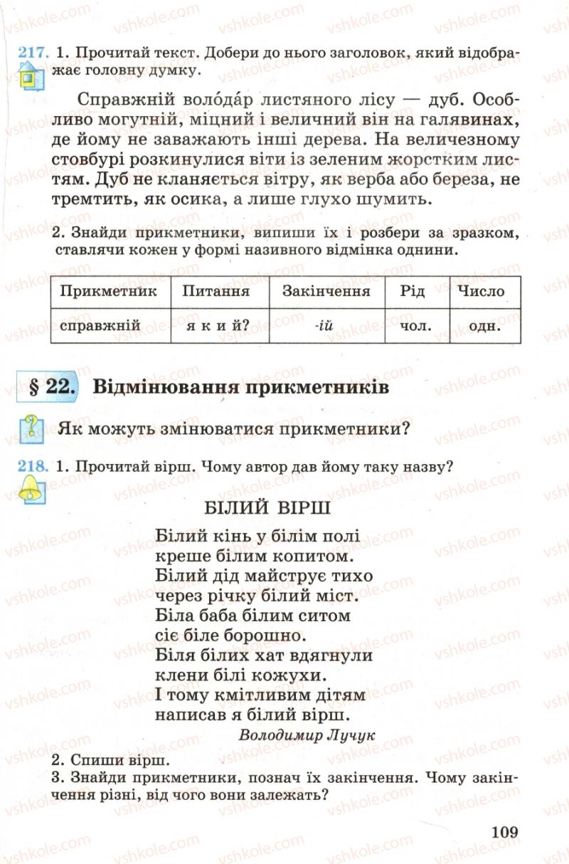 Страница 109 | Підручник Українська мова 4 клас М.С. Вашуленко, С.Г. Дубовик, О.І. Мельничайко 2004 Частина 1