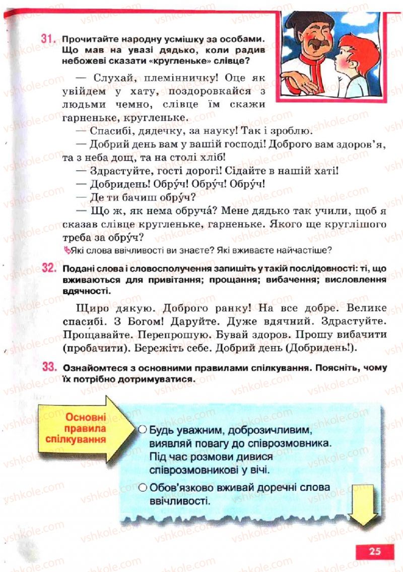 Страница 25 | Підручник Українська мова 5 клас О.П. Глазова, Ю.Б. Кузнецов 2005