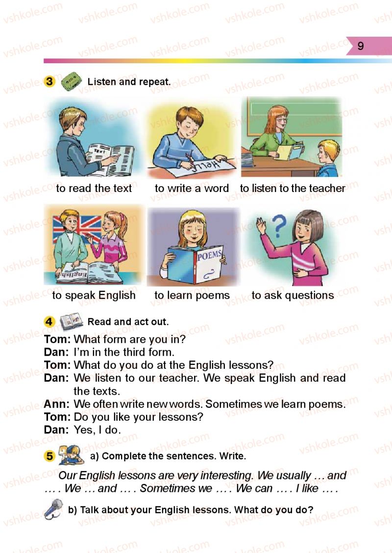 Страница 9 | Підручник Англiйська мова 3 клас А.М. Несвіт 2014