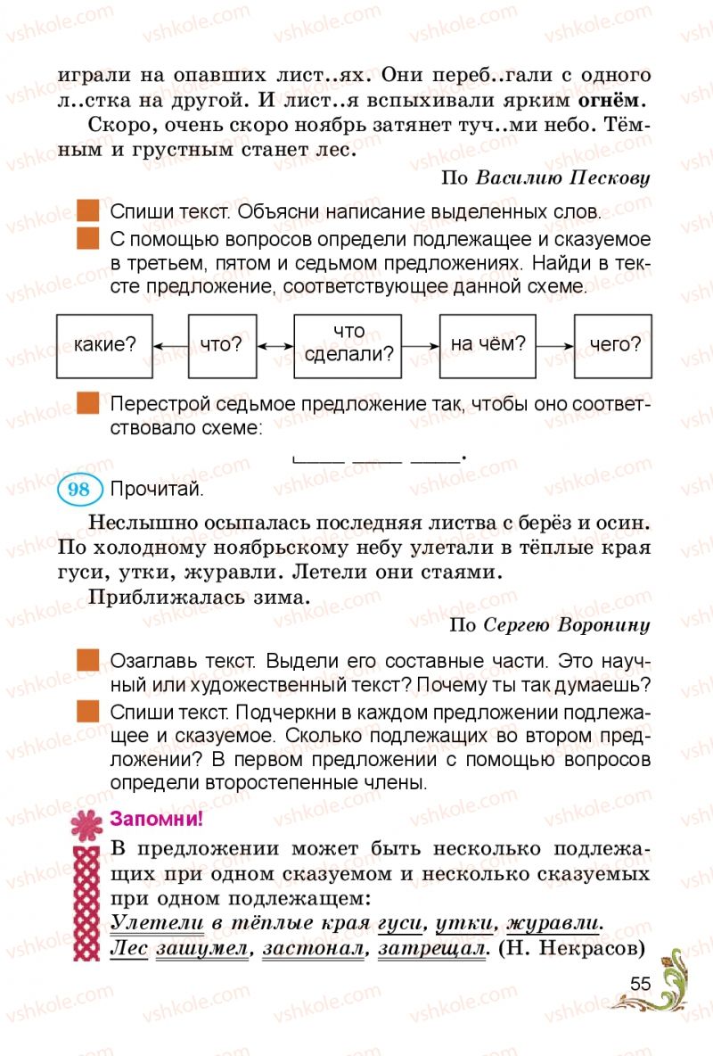 Страница 55 | Підручник Русский язык 3 клас Э.С. Сильнова, Н.Г. Каневская, В.Ф. Олейник 2014