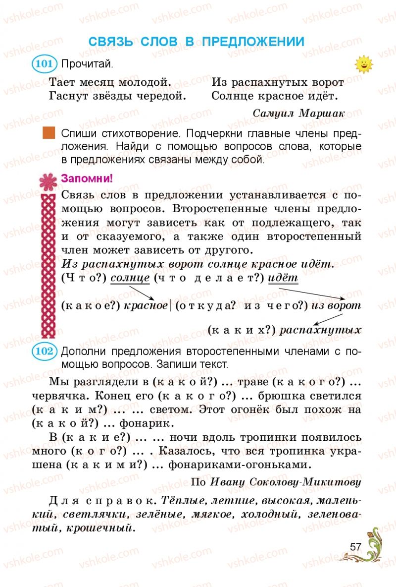 Страница 57 | Підручник Русский язык 3 клас Э.С. Сильнова, Н.Г. Каневская, В.Ф. Олейник 2014