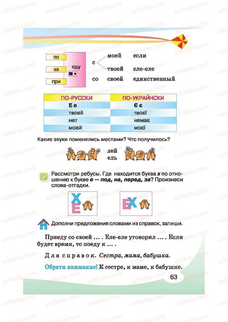 Страница 63 | Підручник Русский язык 2 клас И.Н. Лапшина, Н.Н. Зорька 2012
