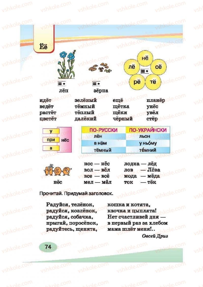 Страница 74 | Підручник Русский язык 2 клас И.Н. Лапшина, Н.Н. Зорька 2012