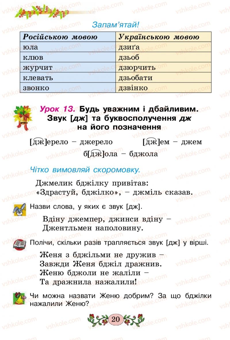 Страница 20 | Підручник Українська мова 2 клас Н.В. Гавриш, Т.С. Маркотенко 2012