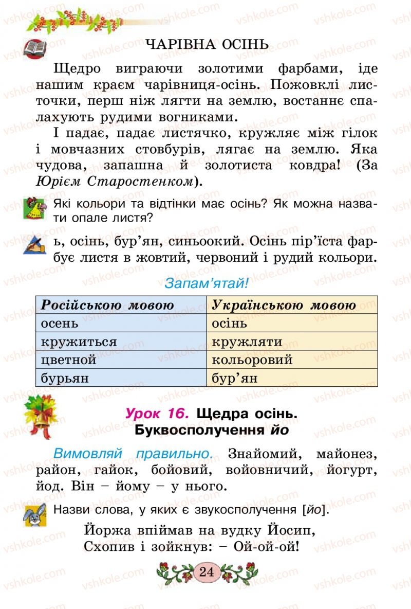 Страница 24 | Підручник Українська мова 2 клас Н.В. Гавриш, Т.С. Маркотенко 2012