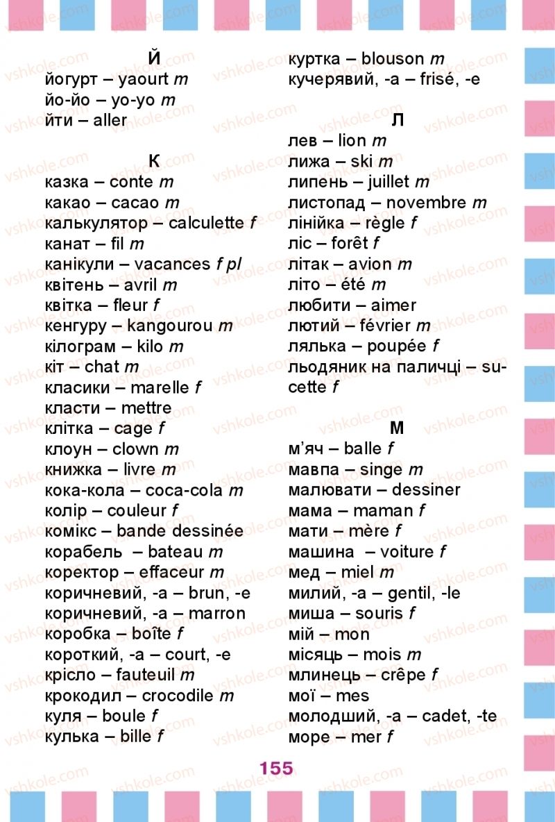 Страница 155 | Підручник Французька мова 2 клас Ю.М. Клименко 2012