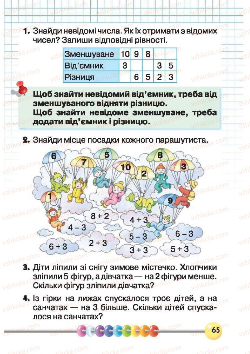 Страница 65 | Підручник Математика 1 клас Ф.М. Рівкінд, Л.В. Оляницька 2012