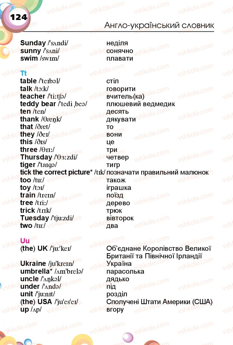 Страница 124 | Підручник Англiйська мова 1 клас А.М. Несвіт 2012