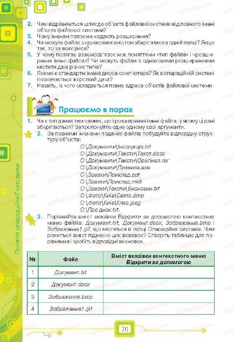 Страница 70 | Підручник Інформатика 6 клас Н.В. Морзе, О.В. Барна, В.П. Вембер, О.Г. Кузьмінська 2014