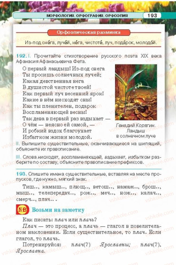 Страница 193 | Підручник Русский язык 6 клас Л.В. Давидюк 2014