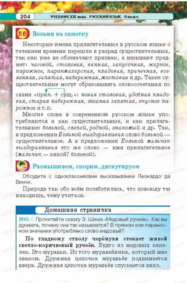 Страница 204 | Підручник Русский язык 6 клас Л.В. Давидюк 2014