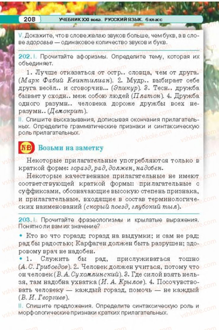 Страница 208 | Підручник Русский язык 6 клас Л.В. Давидюк 2014