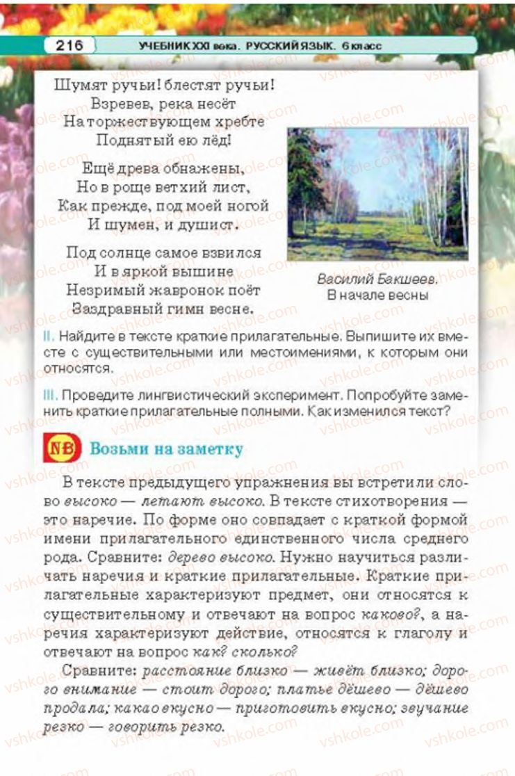 Страница 216 | Підручник Русский язык 6 клас Л.В. Давидюк 2014