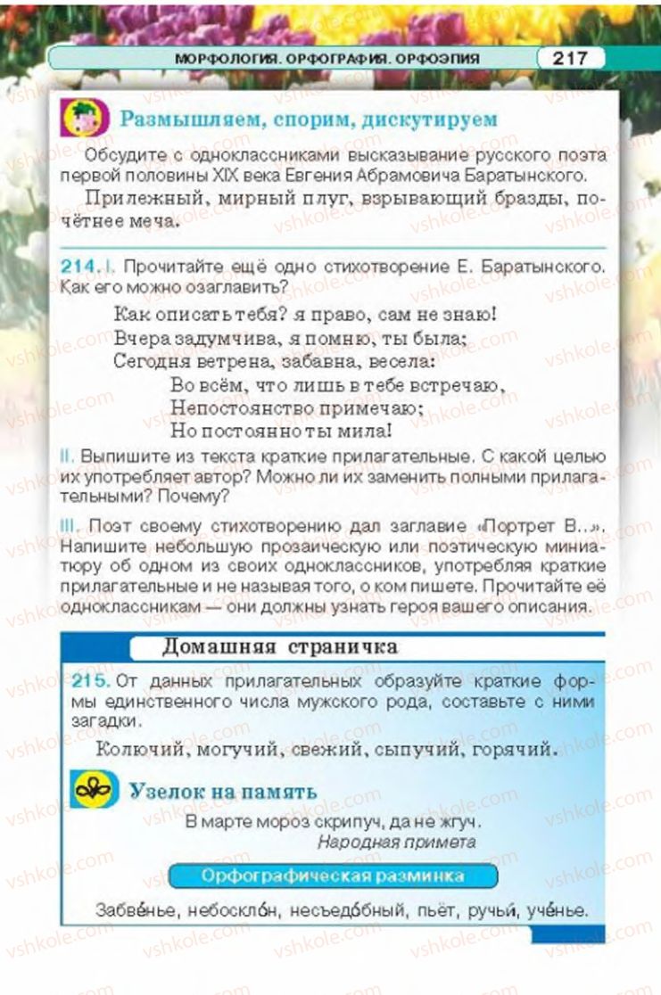 Страница 217 | Підручник Русский язык 6 клас Л.В. Давидюк 2014