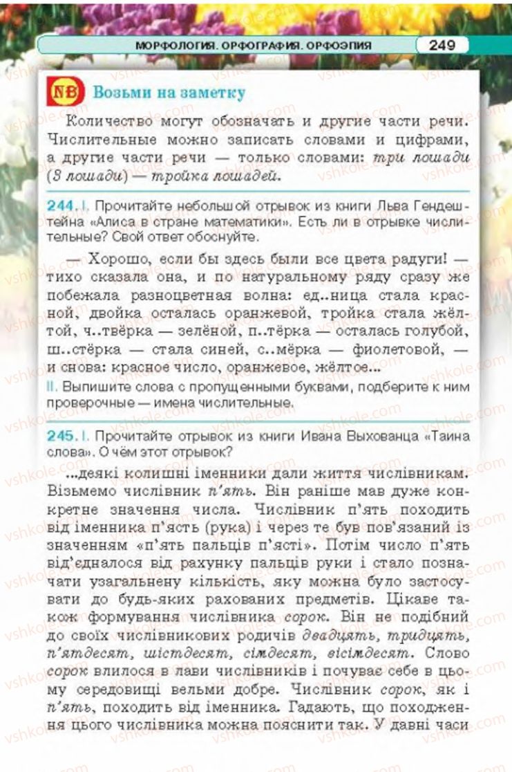Страница 249 | Підручник Русский язык 6 клас Л.В. Давидюк 2014