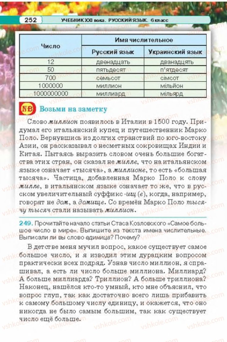 Страница 252 | Підручник Русский язык 6 клас Л.В. Давидюк 2014
