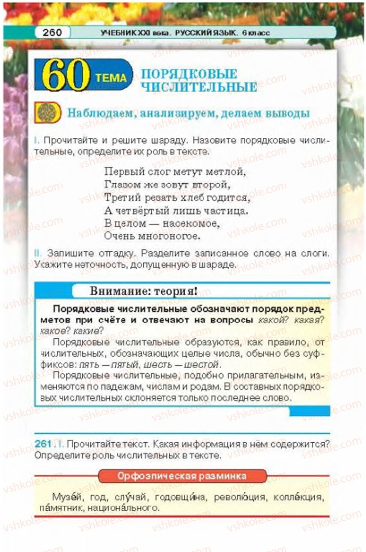 Страница 260 | Підручник Русский язык 6 клас Л.В. Давидюк 2014