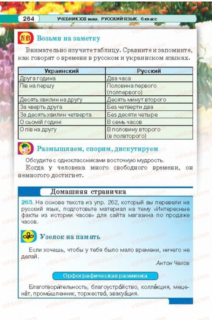 Страница 264 | Підручник Русский язык 6 клас Л.В. Давидюк 2014