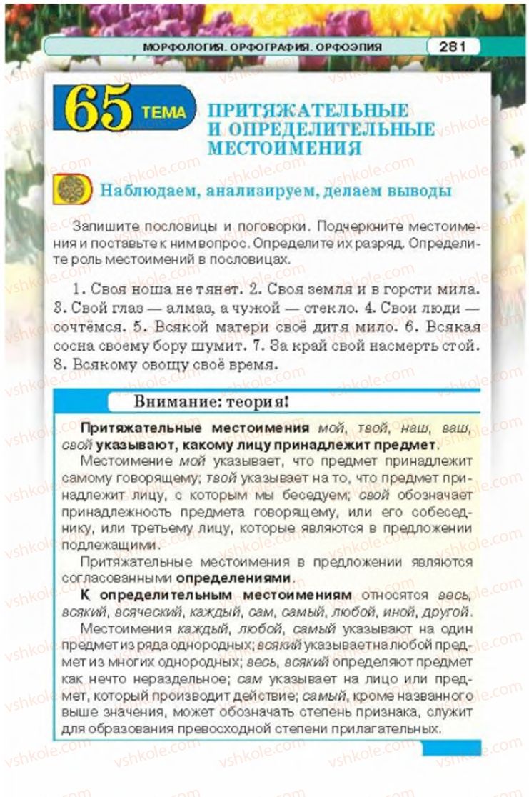 Страница 281 | Підручник Русский язык 6 клас Л.В. Давидюк 2014