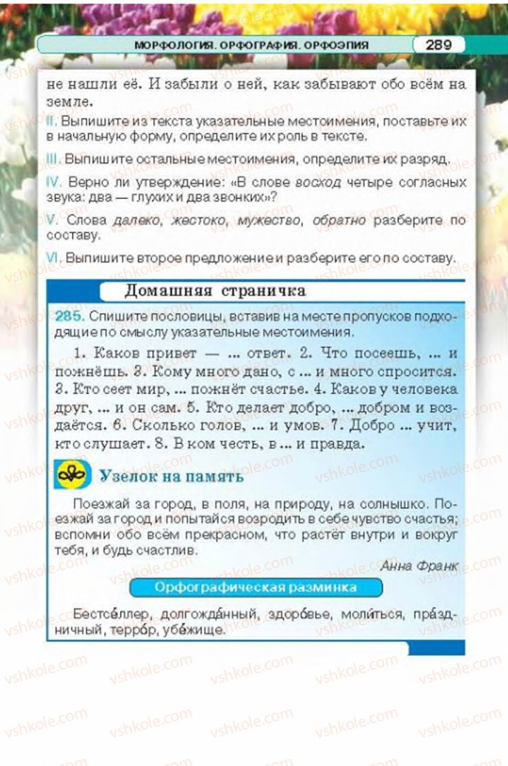 Страница 289 | Підручник Русский язык 6 клас Л.В. Давидюк 2014