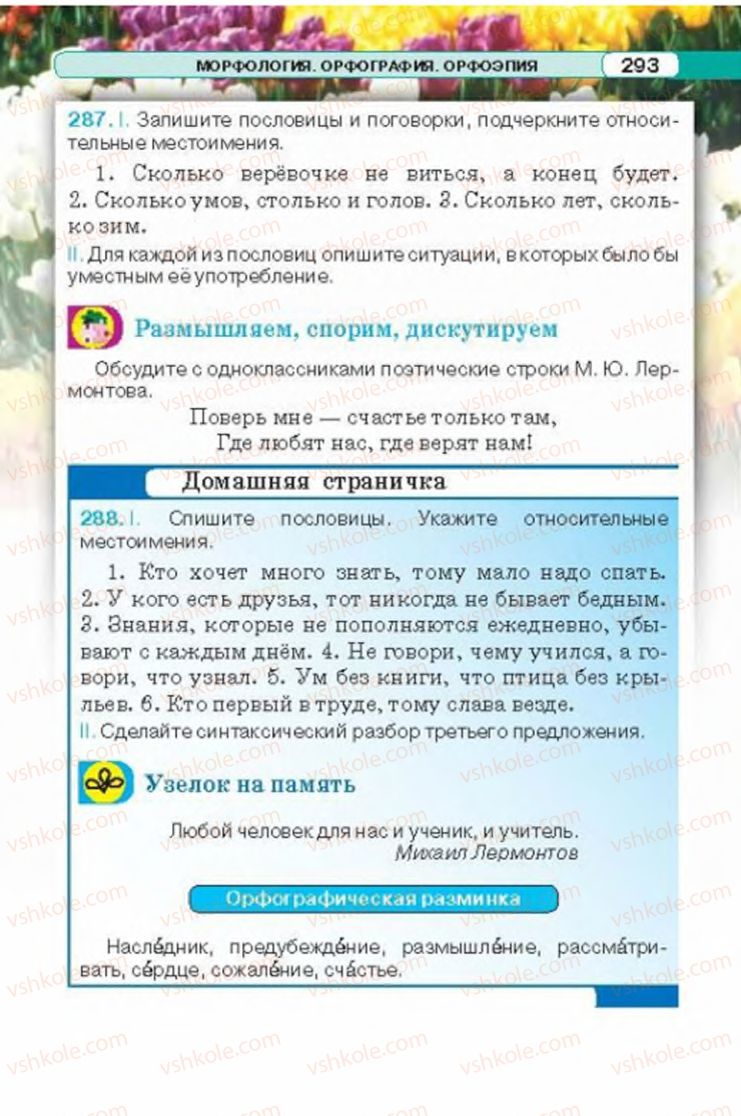 Страница 293 | Підручник Русский язык 6 клас Л.В. Давидюк 2014