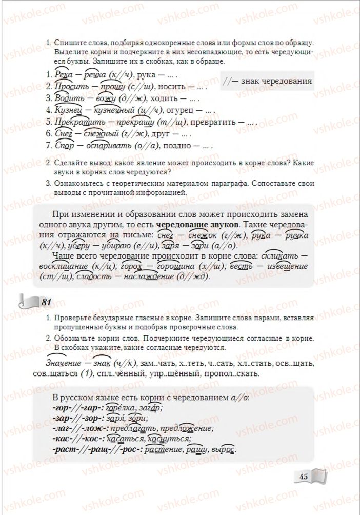 Страница 45 | Підручник Русский язык 6 клас А.Н. Рудяков, Т.Я. Фролова, М.Г. Маркина-Гурджи 2014