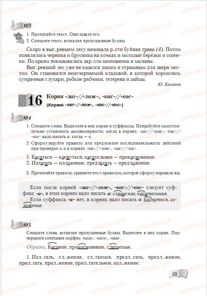 Страница 53 | Підручник Русский язык 6 клас А.Н. Рудяков, Т.Я. Фролова, М.Г. Маркина-Гурджи 2014