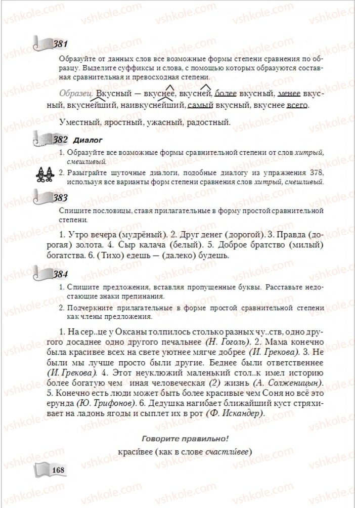 Страница 168 | Підручник Русский язык 6 клас А.Н. Рудяков, Т.Я. Фролова, М.Г. Маркина-Гурджи 2014