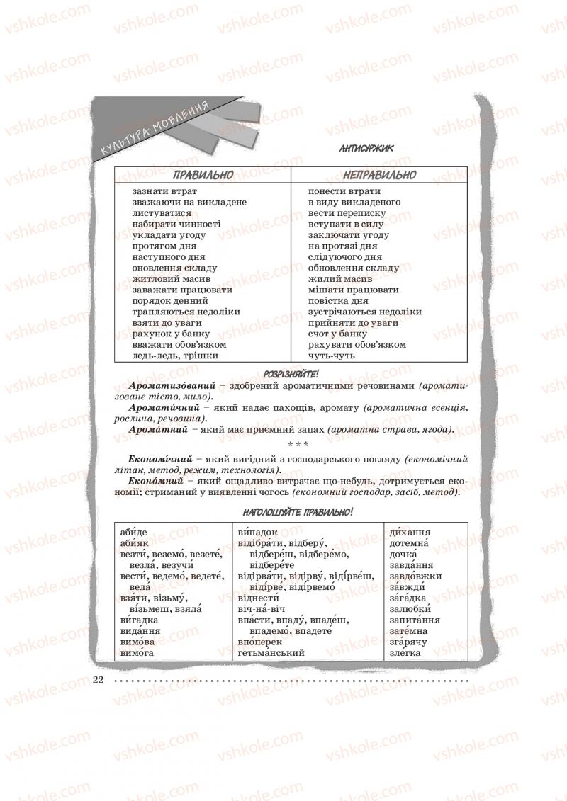Страница 22 | Підручник Українська мова 9 клас О.В. Заболотний, В.В. Заболотний 2009