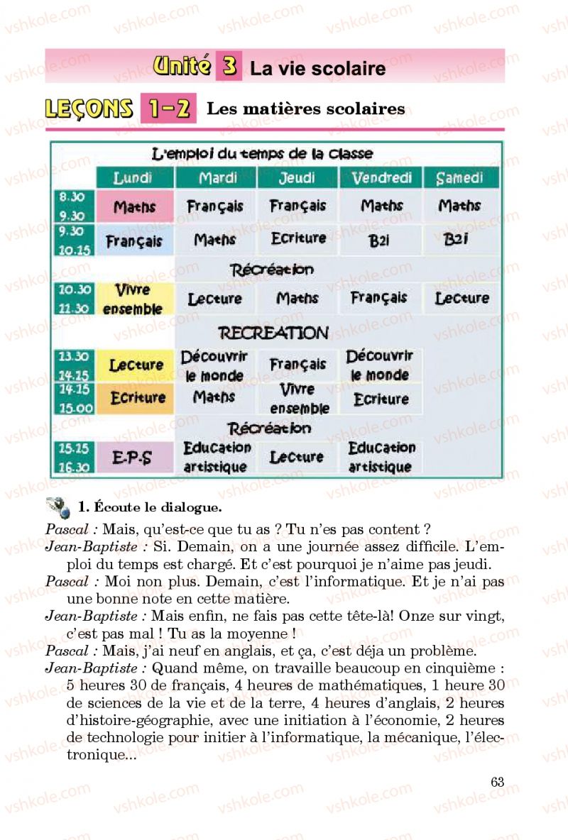 Страница 63 | Підручник Французька мова 5 клас Ю.М. Клименко 2013 5 рік навчання