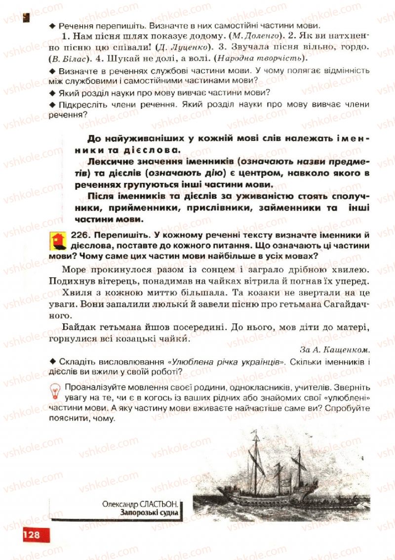 Страница 128 | Підручник Українська мова 6 клас О.П. Глазова, Ю.Б. Кузнецов 2006