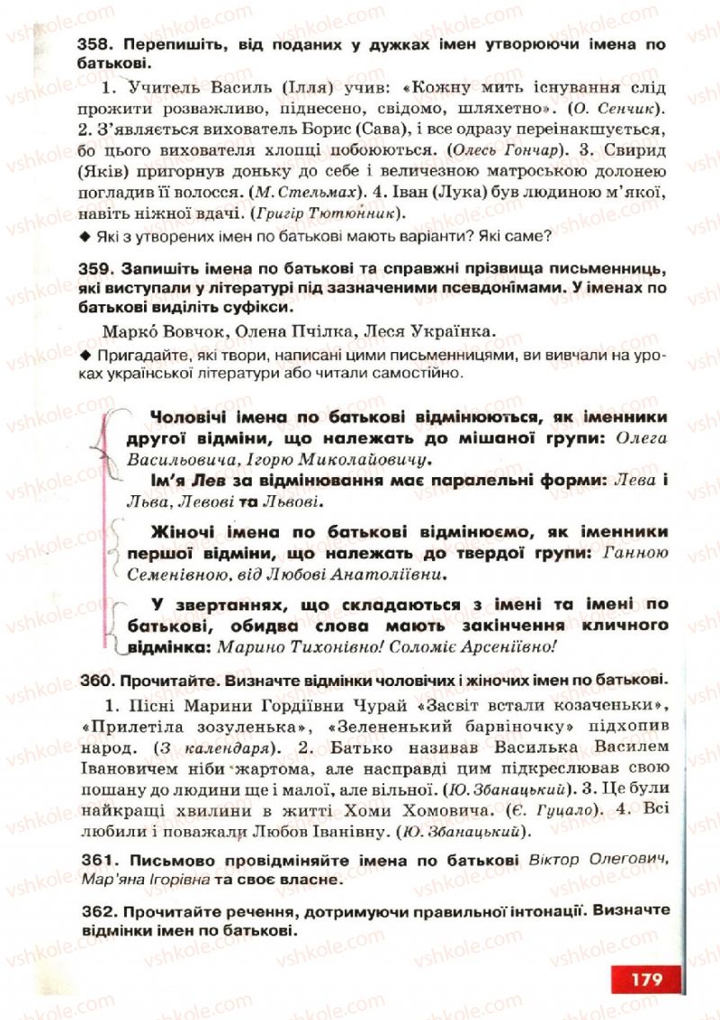 Страница 179 | Підручник Українська мова 6 клас О.П. Глазова, Ю.Б. Кузнецов 2006