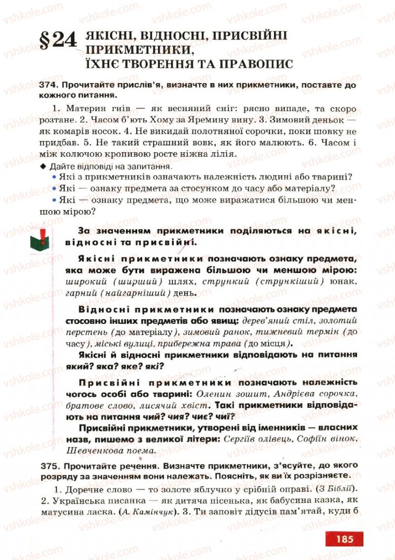 Страница 185 | Підручник Українська мова 6 клас О.П. Глазова, Ю.Б. Кузнецов 2006