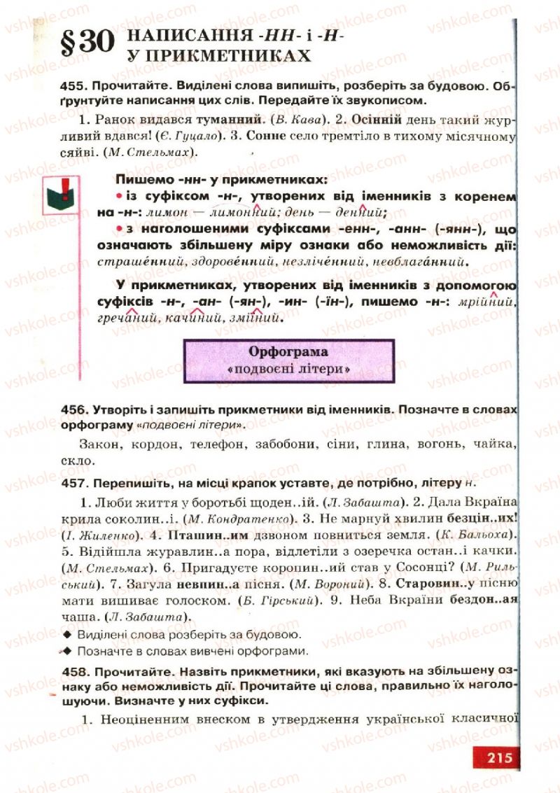 Страница 215 | Підручник Українська мова 6 клас О.П. Глазова, Ю.Б. Кузнецов 2006