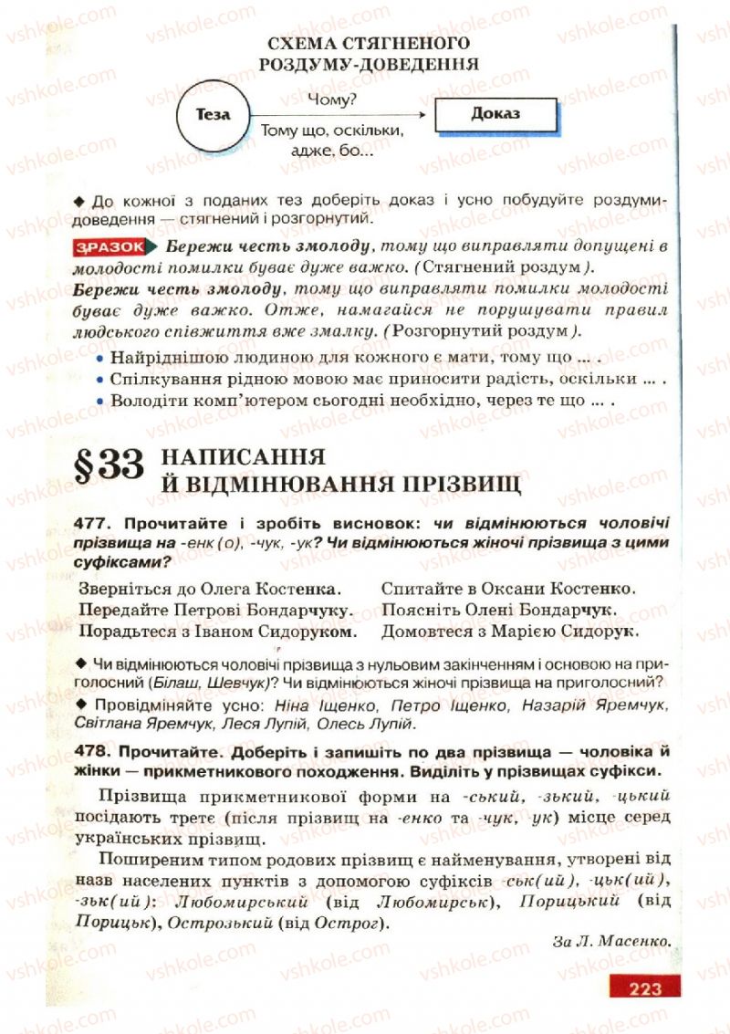 Страница 223 | Підручник Українська мова 6 клас О.П. Глазова, Ю.Б. Кузнецов 2006