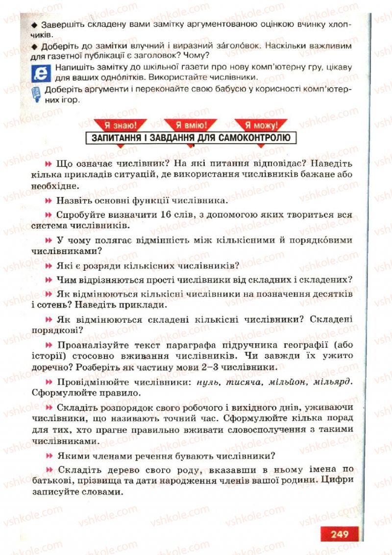 Страница 249 | Підручник Українська мова 6 клас О.П. Глазова, Ю.Б. Кузнецов 2006