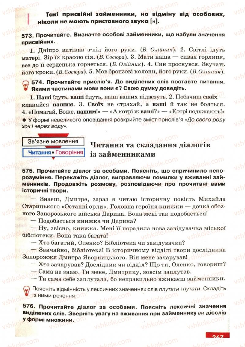 Страница 267 | Підручник Українська мова 6 клас О.П. Глазова, Ю.Б. Кузнецов 2006