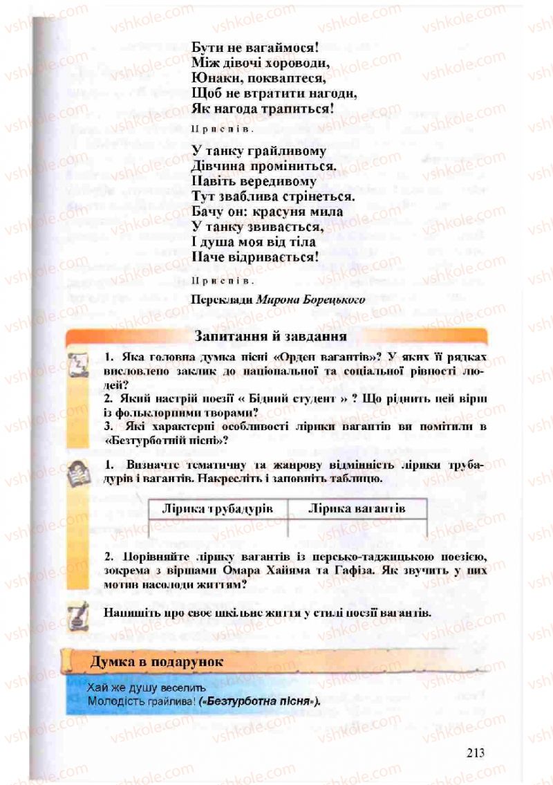 Страница 213 | Підручник Зарубіжна література 8 клас Н.О. Півнюк, О.М. Чепурко, Т.Ф. Маленька 2008