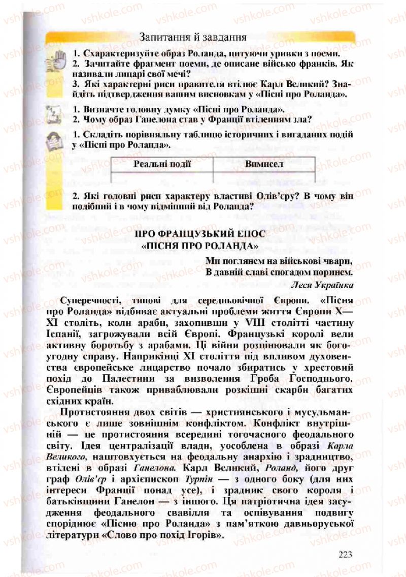 Страница 223 | Підручник Зарубіжна література 8 клас Н.О. Півнюк, О.М. Чепурко, Т.Ф. Маленька 2008