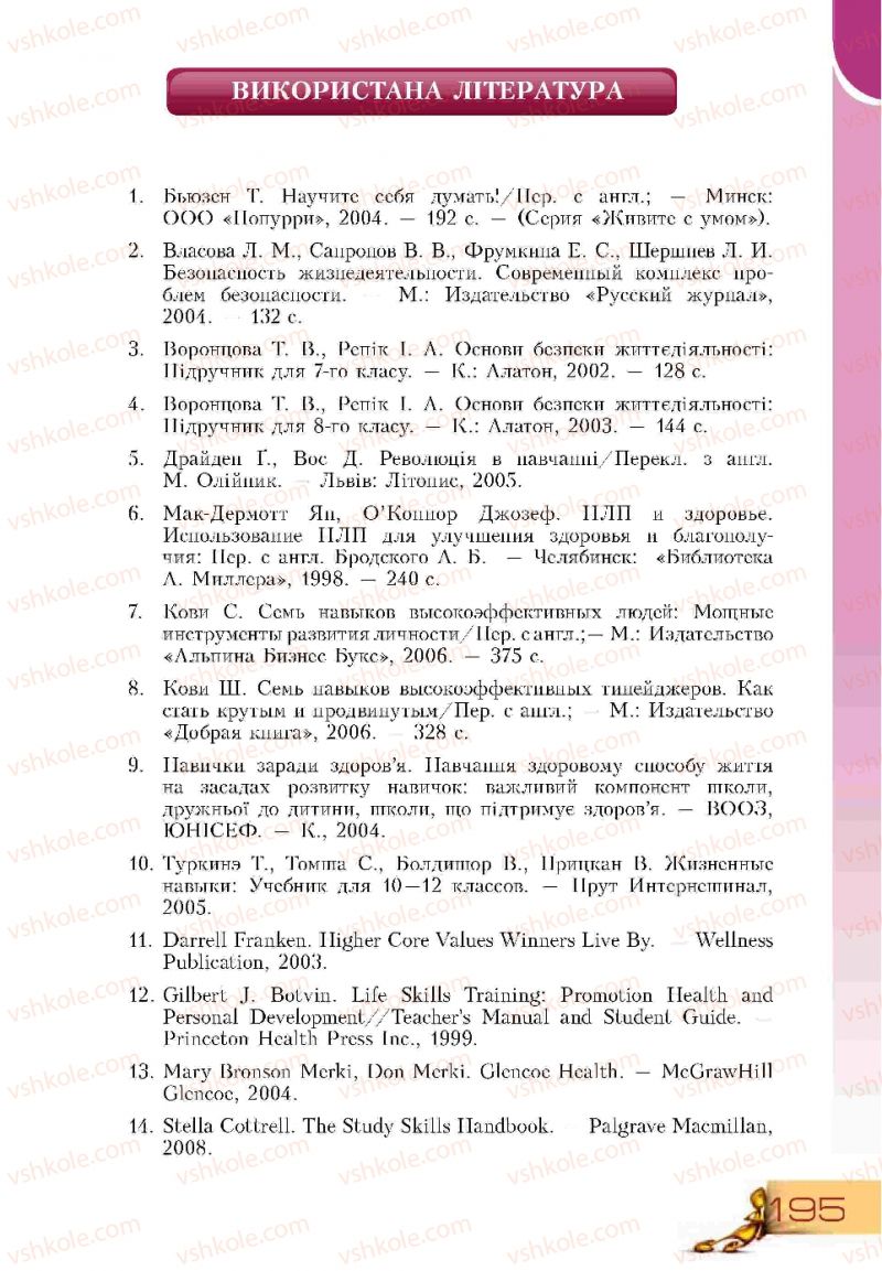 Страница 195 | Підручник Основи здоров'я 9 клас Т.В. Воронцова, В.С. Пономаренко 2009