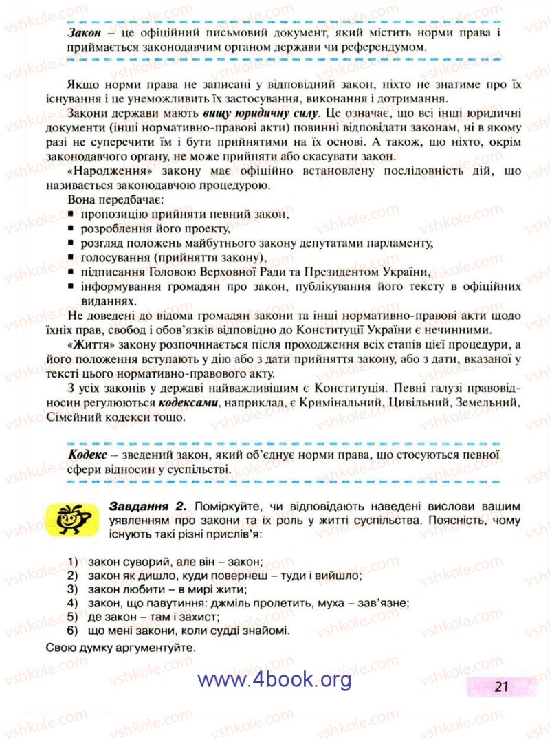 Страница 21 | Підручник Правознавство 9 клас О.I. Пометун, Т.О. Ремех 2009