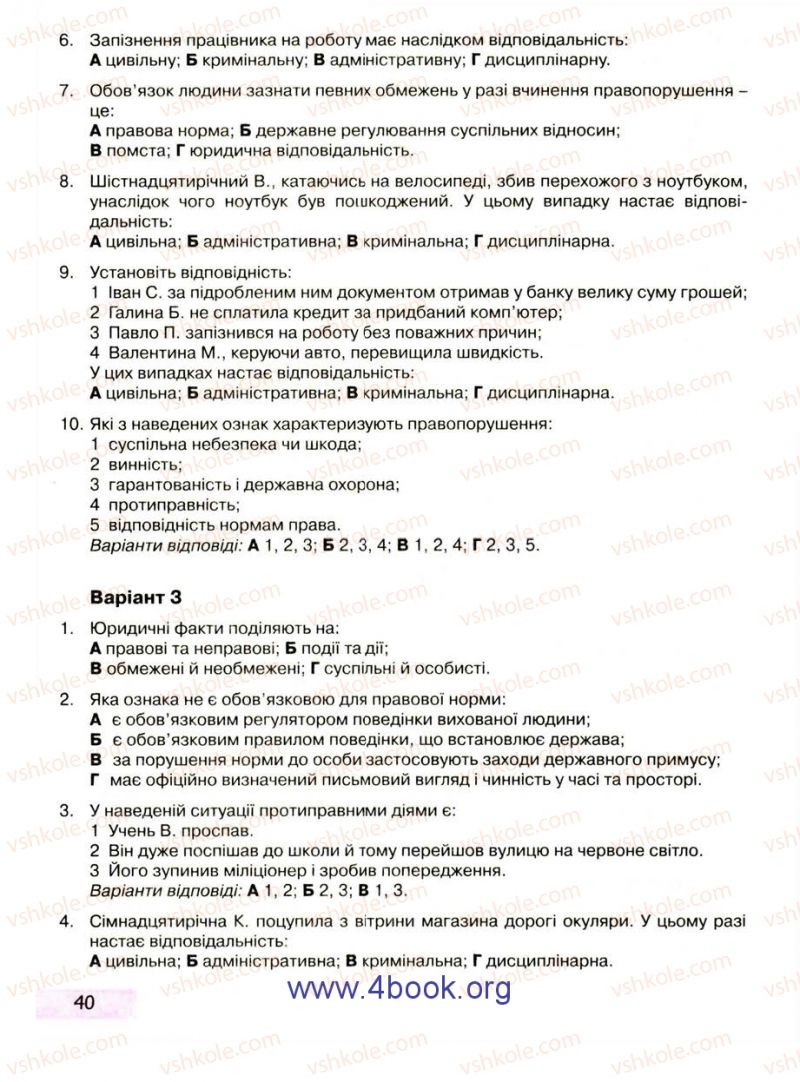 Страница 40 | Підручник Правознавство 9 клас О.I. Пометун, Т.О. Ремех 2009