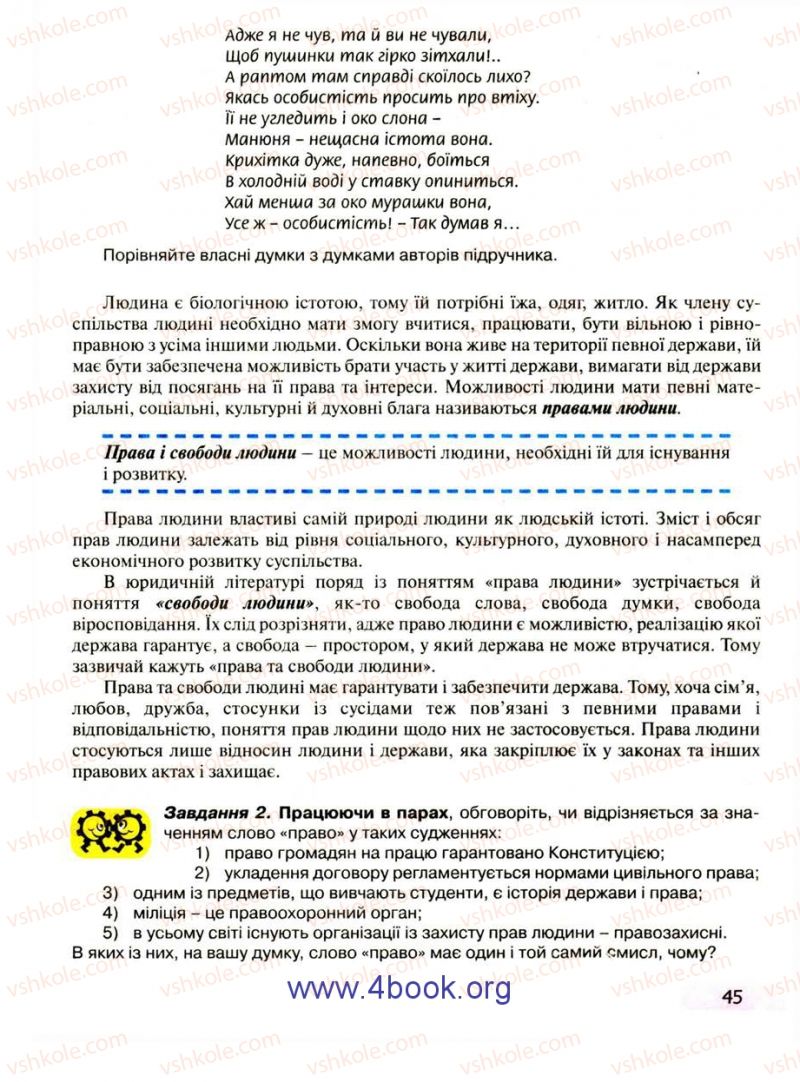 Страница 45 | Підручник Правознавство 9 клас О.I. Пометун, Т.О. Ремех 2009