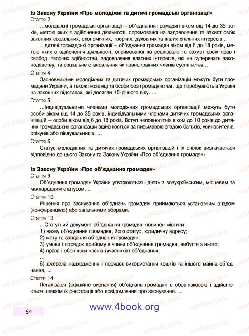 Страница 64 | Підручник Правознавство 9 клас О.I. Пометун, Т.О. Ремех 2009