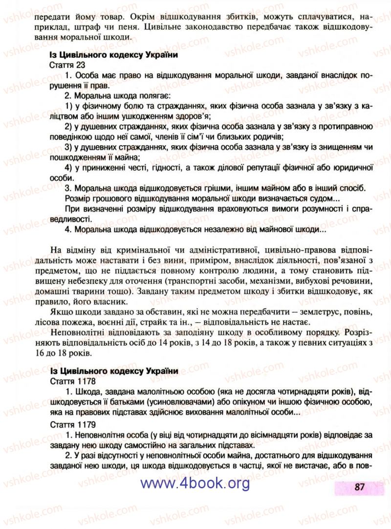 Страница 87 | Підручник Правознавство 9 клас О.I. Пометун, Т.О. Ремех 2009