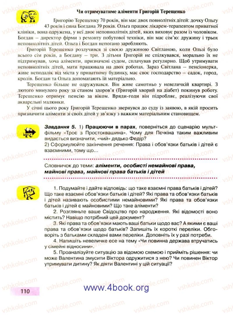 Страница 110 | Підручник Правознавство 9 клас О.I. Пометун, Т.О. Ремех 2009