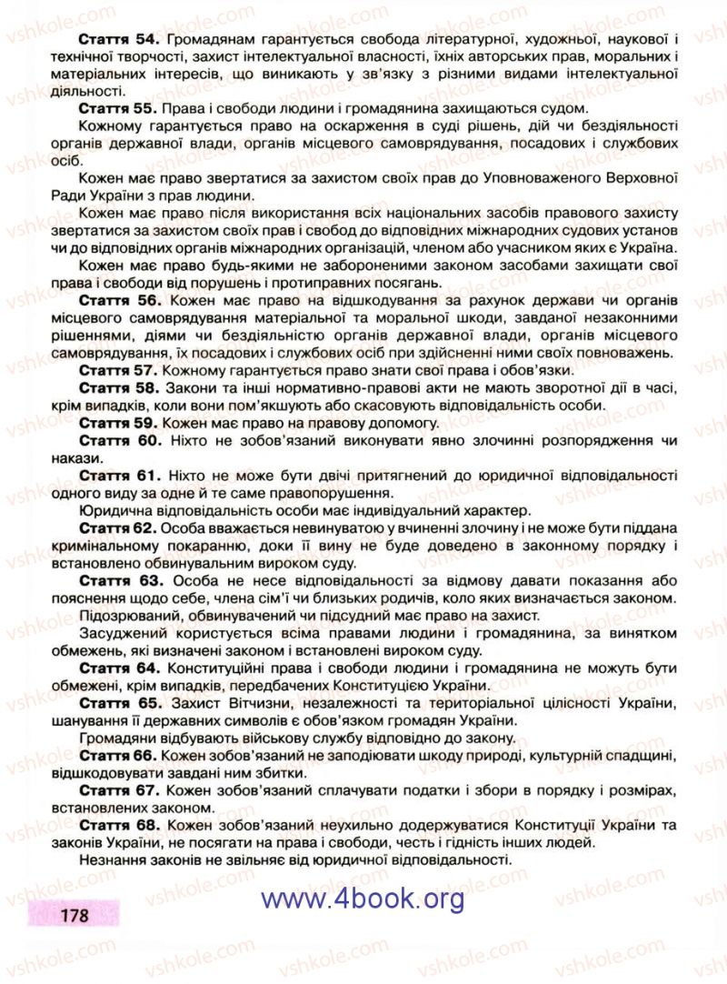 Страница 178 | Підручник Правознавство 9 клас О.I. Пометун, Т.О. Ремех 2009
