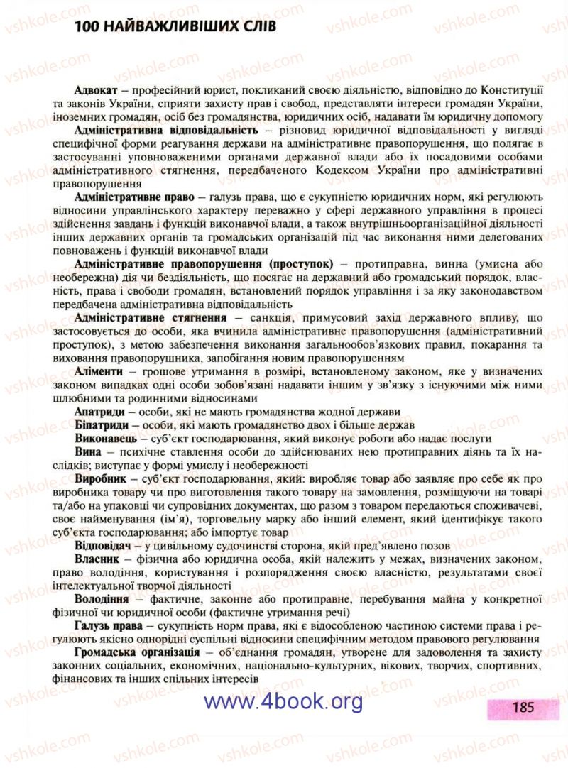 Страница 185 | Підручник Правознавство 9 клас О.I. Пометун, Т.О. Ремех 2009