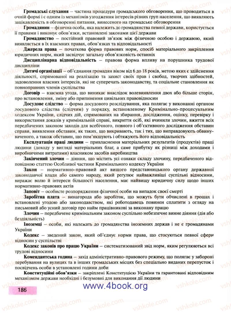 Страница 186 | Підручник Правознавство 9 клас О.I. Пометун, Т.О. Ремех 2009
