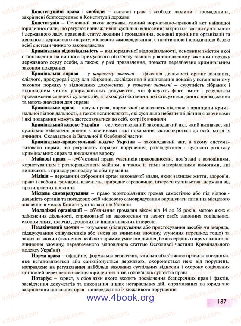 Страница 187 | Підручник Правознавство 9 клас О.I. Пометун, Т.О. Ремех 2009